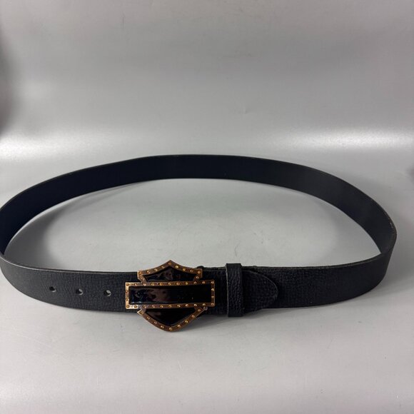 Harley Davidson Sequined Official Black Leather Belt, Size 38 - Picture 1 of 12
